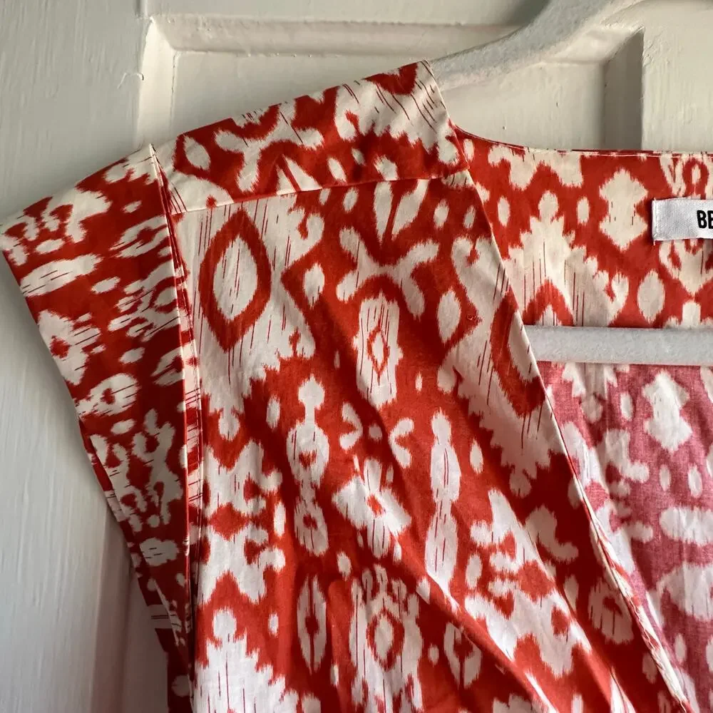 BB Dakota Red & White Ikat Print Midi Dress – Size Small – 100% Cotton